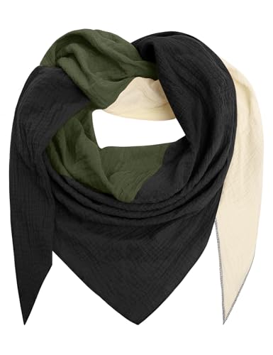 TOMEEK Schal Damen Baumwolle Dreieckstuch Halstuch Damen Dreieck Schal Farbkombination Musselin Halstuch 200cm x 120cm(Grün & Weiß) von TOMEEK