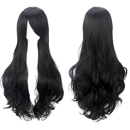 32 "80cm lange lockige schwarze Vollhaar Perücke mit Fransen Pony Anime Cosplay Halloween Kostüm Party synthetische Perücken für Frauen Mädchen von Rcrllya