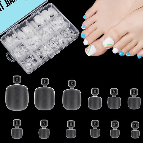 TOMICCA 120 Stück Zehennägel zum Aufkleben, 12 Größen Fußnägel Tips Kit, Full Cover Acryl Künstlich Transparente Falsche Zehennägel, für Damen Frauen Nagelkunst DIY von TOMICCA