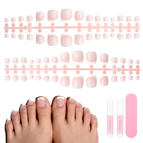 TOMICCA 150 Stück Fußnägel Zum Aufkleben Kit, 3 in 1 Rosa Matt künstliche fußnägel Französisch Vollständige Abdeckung Falsche Zehennägel Set, für Damen Frauen Nagelkunst DIY, 15 Größen Lang von TOMICCA