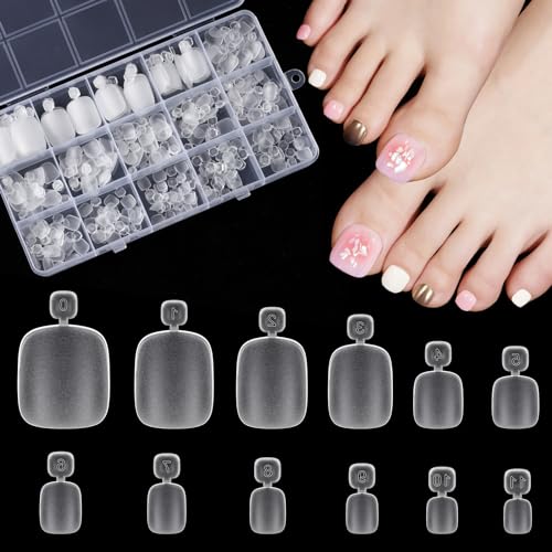 TOMICCA 240 Stück Fußnägel Tips, 12 Größen Künstlich Zehennägel zum Aufkleben, Full Cover Acryl Künstlich Transparente Falsche Zehennägel, für Damen Frauen Nagelkunst DIY von TOMICCA
