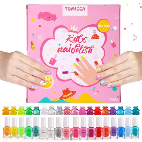 TOMICCA Kinder Nagellack Set 18 Farben Ungiftig Geruchlos Peel Off Aqua Kindernagellack Schnell Trocken Nagellack Geschenke Kit für Mädchen Geldgeschenk Weihnachten Kinder von TOMICCA