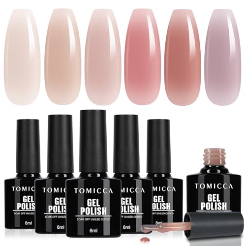 TOMICCA Professional UV Nagellack Transparent Rosa, 6 Farben Candy Girl Gel Nagellack, UV Lack Gel Polish Soak-Off Nude Serie Geschenk für Nagelstudio DIY Home, 8ML von TOMICCA