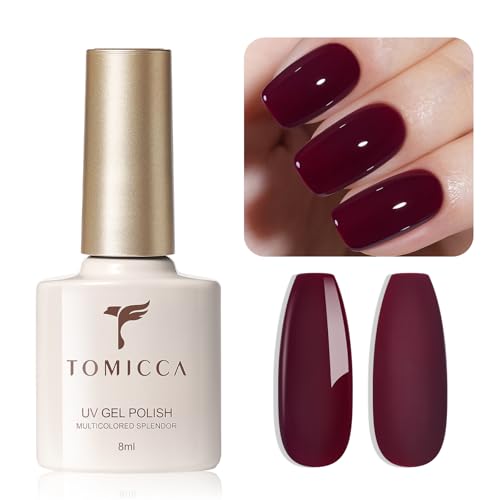 TOMICCA UV Nagellack, Dunkelrot Gel Nagellack UV/LED Soak-Off Gel Nail Polish Geeignet für Anfänger Nail Art Salon DIY Home, 8ML von TOMICCA