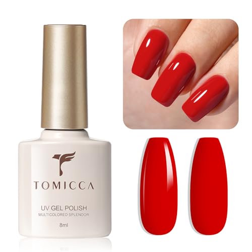 TOMICCA UV Nagellack, Rot Gel Nagellack UV/LED Soak-Off Gel Nail Polish Geeignet für Anfänger Nail Art Salon DIY Home, 8ML von TOMICCA