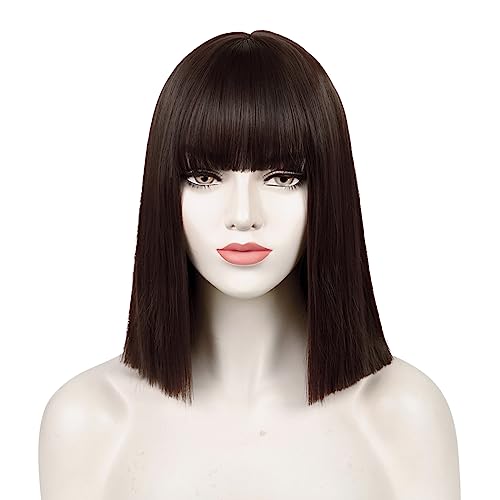 TOMIGO Kurze Braun Bob Perücke Mit Knall - Gerade Synthetik Perücke für Damen Täglich und Cosplay von TOMIGO