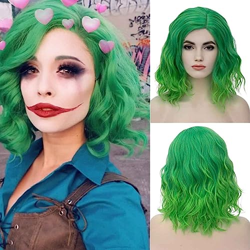Kurze Grün Bob Perücke, TOMIGO Damen Grün gewellt Perücke Grün Synthetisch Halloween St Patricks Day Cosplay Kostüm Perücke (Grün) von TOMIGO