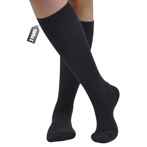 2 Paar Kompressionsstrümpfe Damen und Herren, Kompressionssocken Trombosestruempfe Damen Flug Compression Socks für Sport, Laufen, Reisen (DE/NL/SE/PL, Numerisch, 34, 37, Regular, Regular, Schwarz) von TOMILIOLD