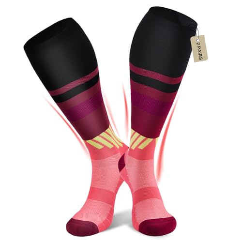 2 Paar Kompressionsstrümpfe Damen und Herren, Kompressionssocken Trombosestruempfe Damen Flug Compression Socks für Sport, Laufen, Reisen (DE/NL/SE/PL, Numerisch, 38, 42, Regular, Regular, Rosa) von TOMILIOLD