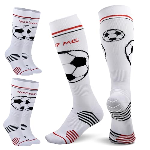 TOMILIOLD 2 Paar Stutzen Kinder Fußball Kinder Socken Jungen Grip Anti-Rutsch Socken Fussball Kinder Strümpfe Sneaker Socken Atmungsaktiv Urlaub für 4-16(L,Weiß) von TOMILIOLD