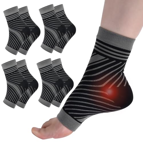 TOMILIOLD 4 Paar Kompressionsstrümpfe Damen Herren Orthopädische Kompressionssocken Stützstrümpfe Plantarfasciitis Sprunggelenkschutz Socken (34, 37, Schwarz) von TOMILIOLD