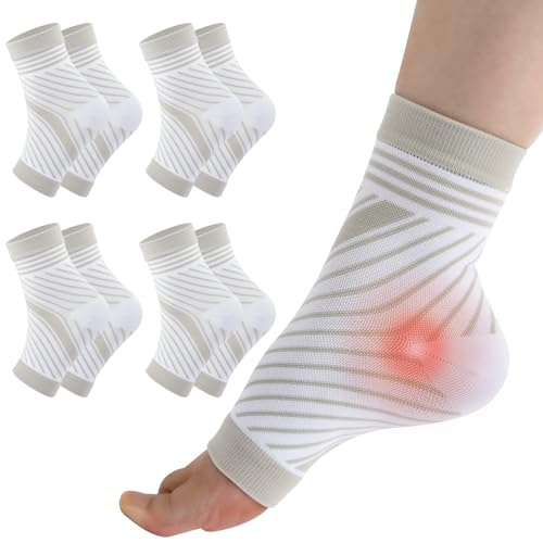 TOMILIOLD 4 Paar Kompressionsstrümpfe Damen Herren Orthopädische Kompressionssocken Stützstrümpfe Plantarfasciitis Sprunggelenkschutz Socken (34, 37, Weiß) von TOMILIOLD