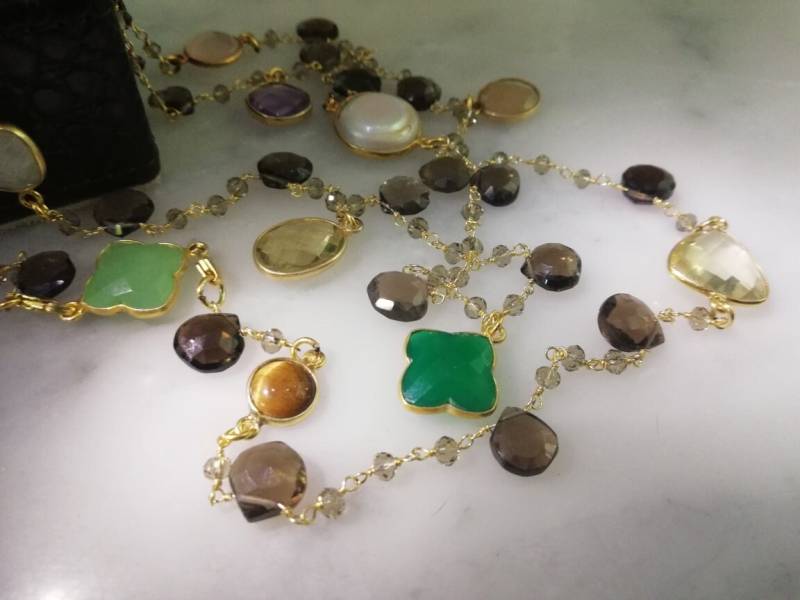 Halskette Rauchquarz Design Sapphir Perle Collier von TOMKJustbe