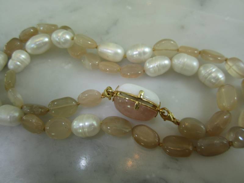 Kette Achat Mondstein Collier Onyx Perlen Gold von TOMKJustbe