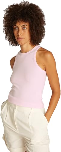 Tommy Hilfiger Damen Top Slim Rib Tank Top mit Stretch, Rosa (Light Pink), M von Tommy Hilfiger