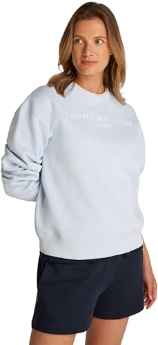 Tommy Hilfiger Damen Sweatshirt ohne Kapuze, Blau (Breezy Blue), L von Tommy Hilfiger