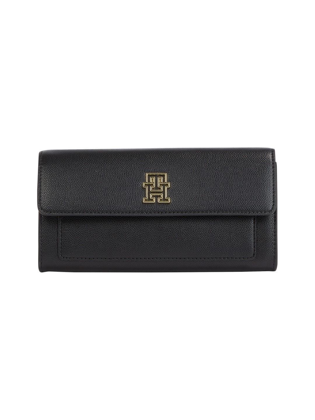 TOMMY HILFIGER - Damenbörsen Th Timeless Large Flap Black Schwarz von TOMMY HILFIGER