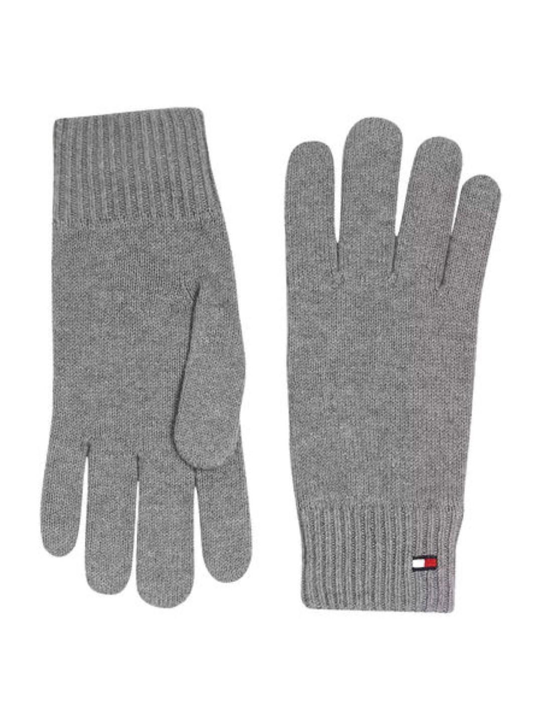 TOMMY HILFIGER - Handschuhe Unisex Essential Flag Gloves Mid Grey Melange Grau von TOMMY HILFIGER