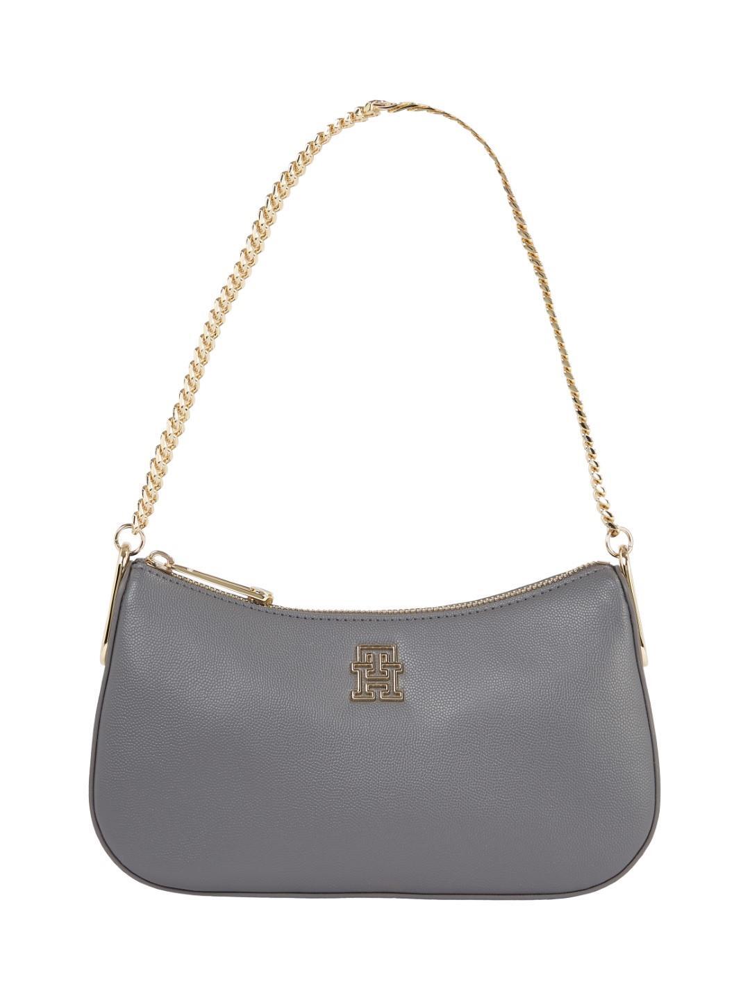 TOMMY HILFIGER - Handtasche Mit Reißversc Th Timeless Shoulder Bag Chain Grey Line Grau von TOMMY HILFIGER