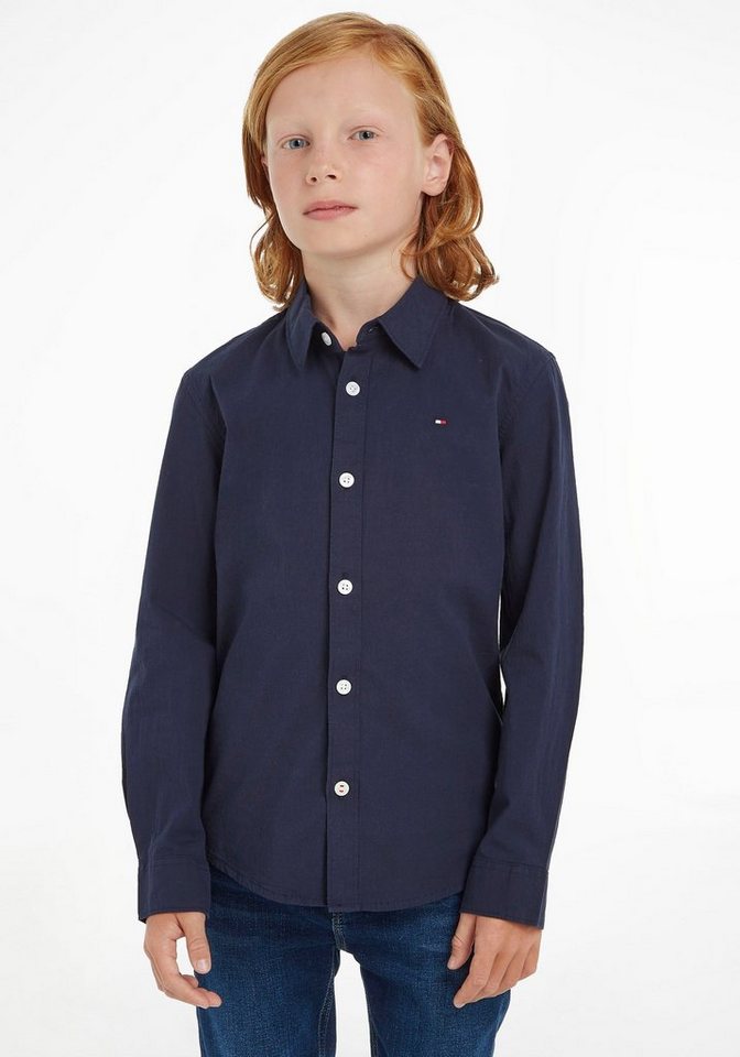 Tommy Hilfiger Langarmhemd SOLID STRETCH POPLIN SHIRT L/S mit Logo-Stickerei für Kinder bis 16 Jahre von Tommy Hilfiger