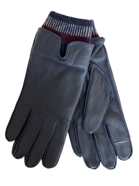 TOMMY HILFIGER - Tommy Hilfiger Corporate Mixed Material Fingerhandschuhe, Leder, Dunkelblau von TOMMY HILFIGER