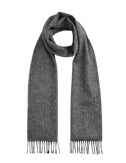 TOMMY HILFIGER - Tommy Hilfiger Fischgrät-Fransenschal Herringbone, Schwarz-Grau von TOMMY HILFIGER