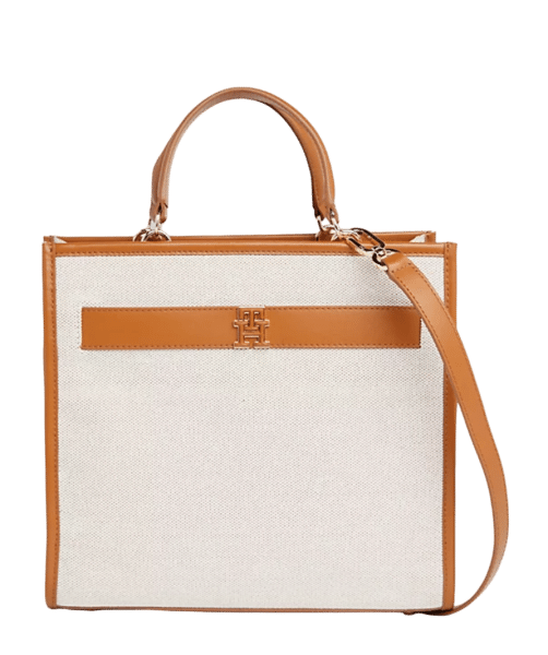 TOMMY HILFIGER - Tommy Hilfiger Logo Leather Medium Satchel, Handtasche, Umhängetasche, Natur-... von TOMMY HILFIGER