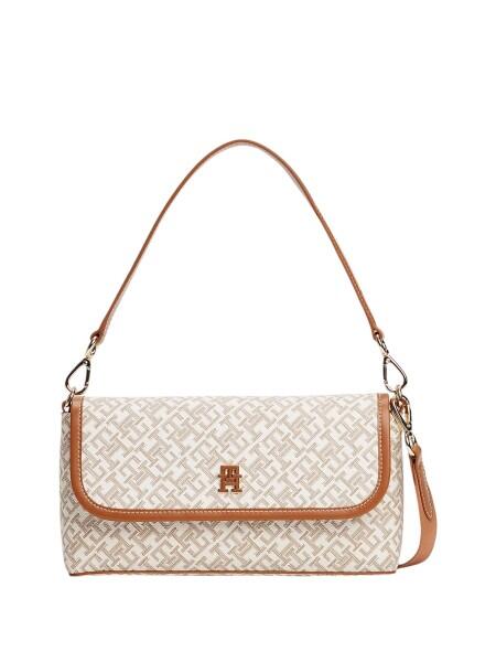 TOMMY HILFIGER - Tommy Hilfiger Monoplay Flap Bag, Schultertasche, Umhängetasche, Weiß-Beige von TOMMY HILFIGER