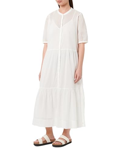 Tommy Hilfiger CO VOILE SS LONG DRESS Flare Dress Damen, White (Th Optic White), 40 von Tommy Hilfiger