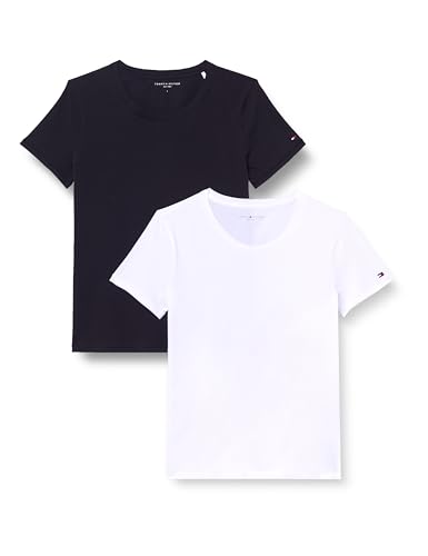 Tommy Hilfiger Damen 2er Pack T-Shirts Kurzarm mit Rundhalsausschnitt, Mehrfarbig (White/Black), L von Tommy Hilfiger