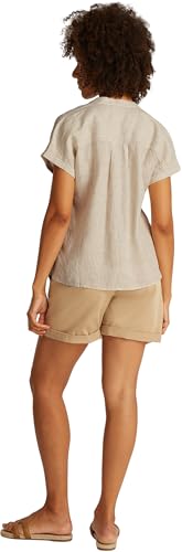 Tommy Hilfiger Damen Bluse Linen Collarless Kurzarm, Mehrfarbig (Classic Ithaca/ Sandalwood), 44 von Tommy Hilfiger