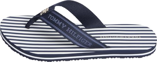 Tommy Hilfiger Damen Flip Flops Stripes Beach Sandal mit Logo, Blau (Space Blue), 37 von Tommy Hilfiger