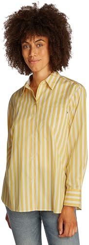 Tommy Hilfiger Damen Hemd Poplin Easy Fit Oversized, Mehrfarbig (Stp Citronella), 36 von TOMMY HILFIGER