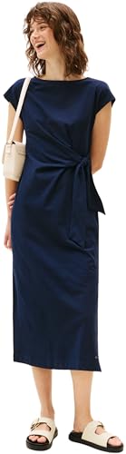 Tommy Hilfiger Damen Kleid Knot Midi mit U-Boot-Ausschnitt, Blau (Dark Night Navy), L von Tommy Hilfiger