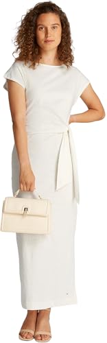 Tommy Hilfiger Damen Kleid Knot Midi mit U-Boot-Ausschnitt, Weiß (Ecru), XL von Tommy Hilfiger