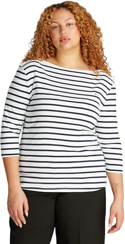 Tommy Hilfiger Damen Langarmshirt Slim Fit Cody mit U-Boot-Ausschnitt, Mehrfarbig (Breton Dark Night Navy STP), 50 von Tommy Hilfiger