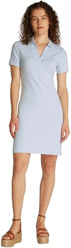 Tommy Hilfiger Damen Polokleid Slim Fit V-Neck Kurz, Blau (Breezy Blue), XXL von Tommy Hilfiger