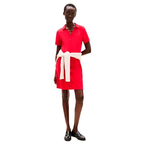 Tommy Hilfiger Damen Polokleid Slim Fit V-Neck Kurz, Rot (Primary Red), XL von Tommy Hilfiger