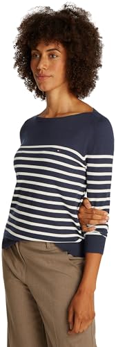 Tommy Hilfiger Damen Pullover Strickpullover, Mehrfarbig (Dark Night Navy/Ivory Petal STP), M von Tommy Hilfiger