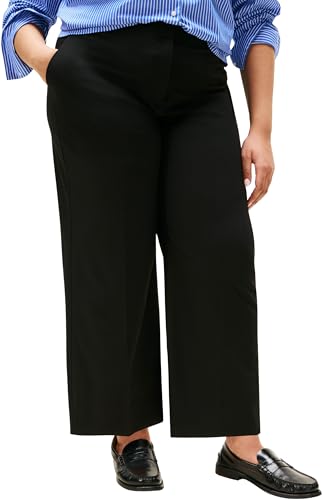 Tommy Hilfiger Damen Stoffhose Stretch Crop Wide Leg, Schwarz (Black), 48 von Tommy Hilfiger