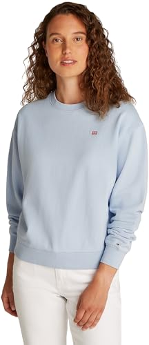 Tommy Hilfiger Damen Sweatshirt Contrast Flag Regular Fit, Blau (Breezy Blue), XS von Tommy Hilfiger