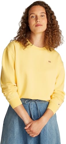 Tommy Hilfiger Damen Sweatshirt Contrast Flag Regular Fit, Gelb (Citronella), XL von TOMMY HILFIGER
