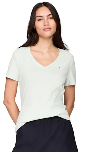 Tommy Hilfiger Damen-T-Shirt, kurzärmelig, V-Ausschnitt, solide Baumwolle, Minty Essence, X-Klein Tommy Hilfiger Damen-T-Shirt, kurzärmelig, V-Ausschnitt, solide Baumwolle, Minty Essence, X-Klein von Tommy Hilfiger