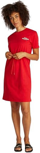 Tommy Hilfiger Damen T-Shirt Kleid mit Taillengürtel, Rot (Primary Red), L von Tommy Hilfiger
