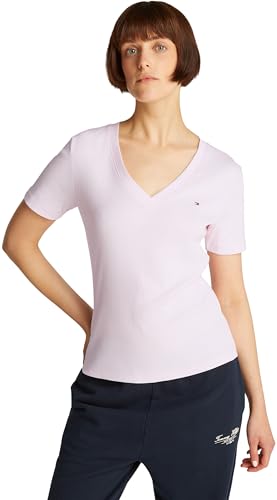 Tommy Hilfiger Damen T-Shirt Kurzarm New Slim Cody V-Ausschnitt, Rosa (Light Pink), S von Tommy Hilfiger