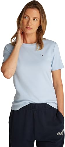 Tommy Hilfiger Damen T-Shirt Kurzarm Slim Cody Rundhalsausschnitt, Blau (Breezy Blue), XL von Tommy Hilfiger