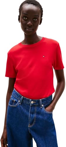 Tommy Hilfiger Damen T-Shirt Kurzarm Slim Cody Rundhalsausschnitt, Rot (Primary Red), XXS von Tommy Hilfiger