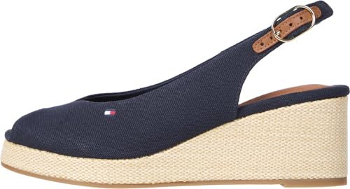 Tommy Hilfiger Damen Wedge Sandalen Flag Mid Slingback Verstellbarer Riemen, Blau (Space Blue), 40 von Tommy Hilfiger
