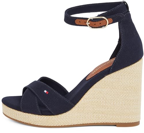 Tommy Hilfiger Damen Wedge Sandalen Flag High Crisscross mit Knöchelriemen, Blau (Space Blue), 41 von Tommy Hilfiger