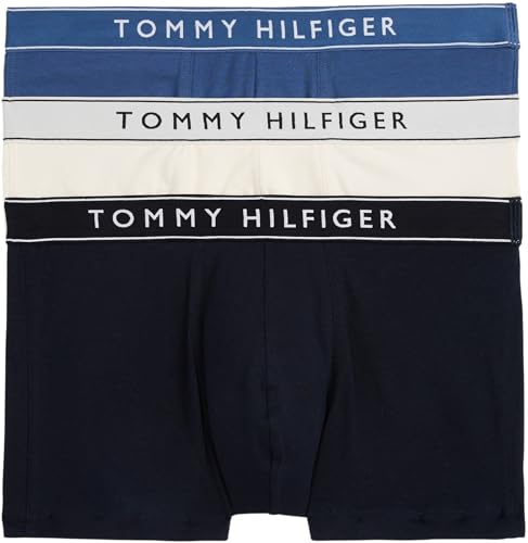 Tommy Hilfiger Herren 3er Pack Boxershorts Trunks mit Logobund, Mehrfarbig (Des Sky/Calico/Fssl Blue), XXL von TOMMY HILFIGER